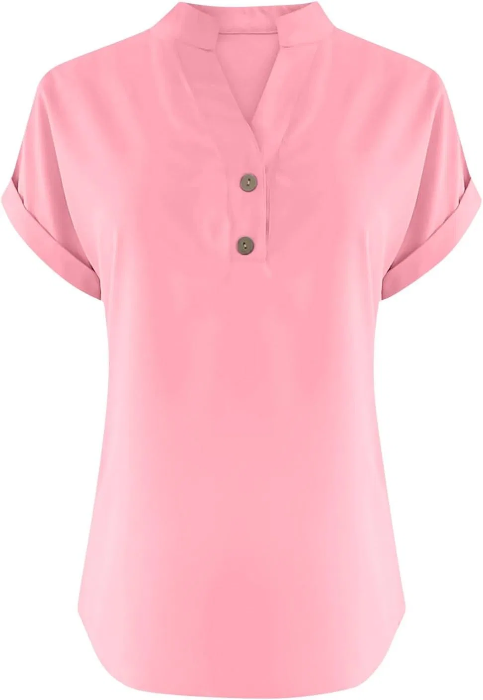 Блуза женлая V-образным вырезом, короткий рукав, свободный крой, Generic, 01-pink — фото 3