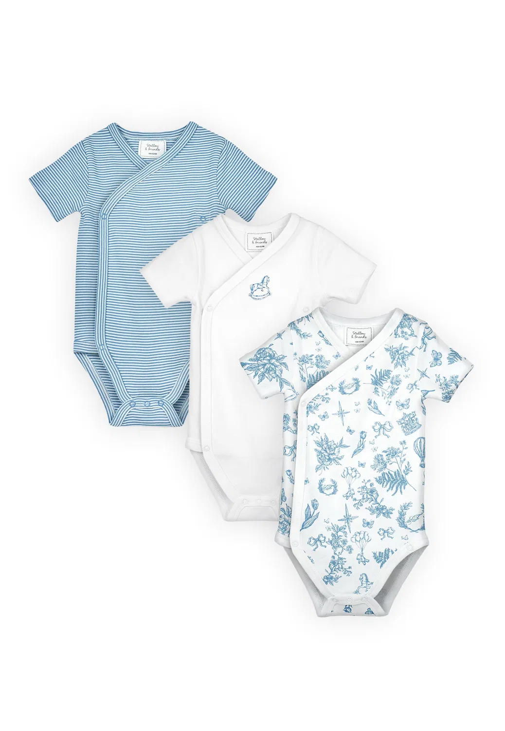 Слипы-боди с коротким рукавом, набор 3 шт, Stellou & friends, french toile baby blue