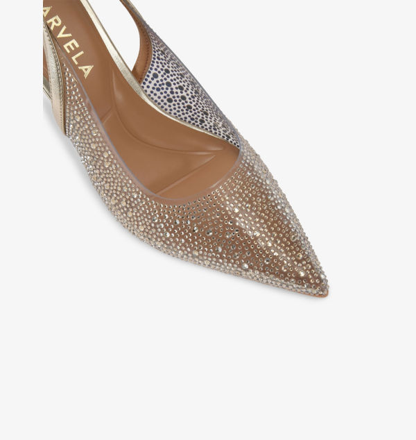 Виниловые туфли-лодочки Lovebird с открытой пяткой, украшенные стразами Carvela, золотой — фото 4