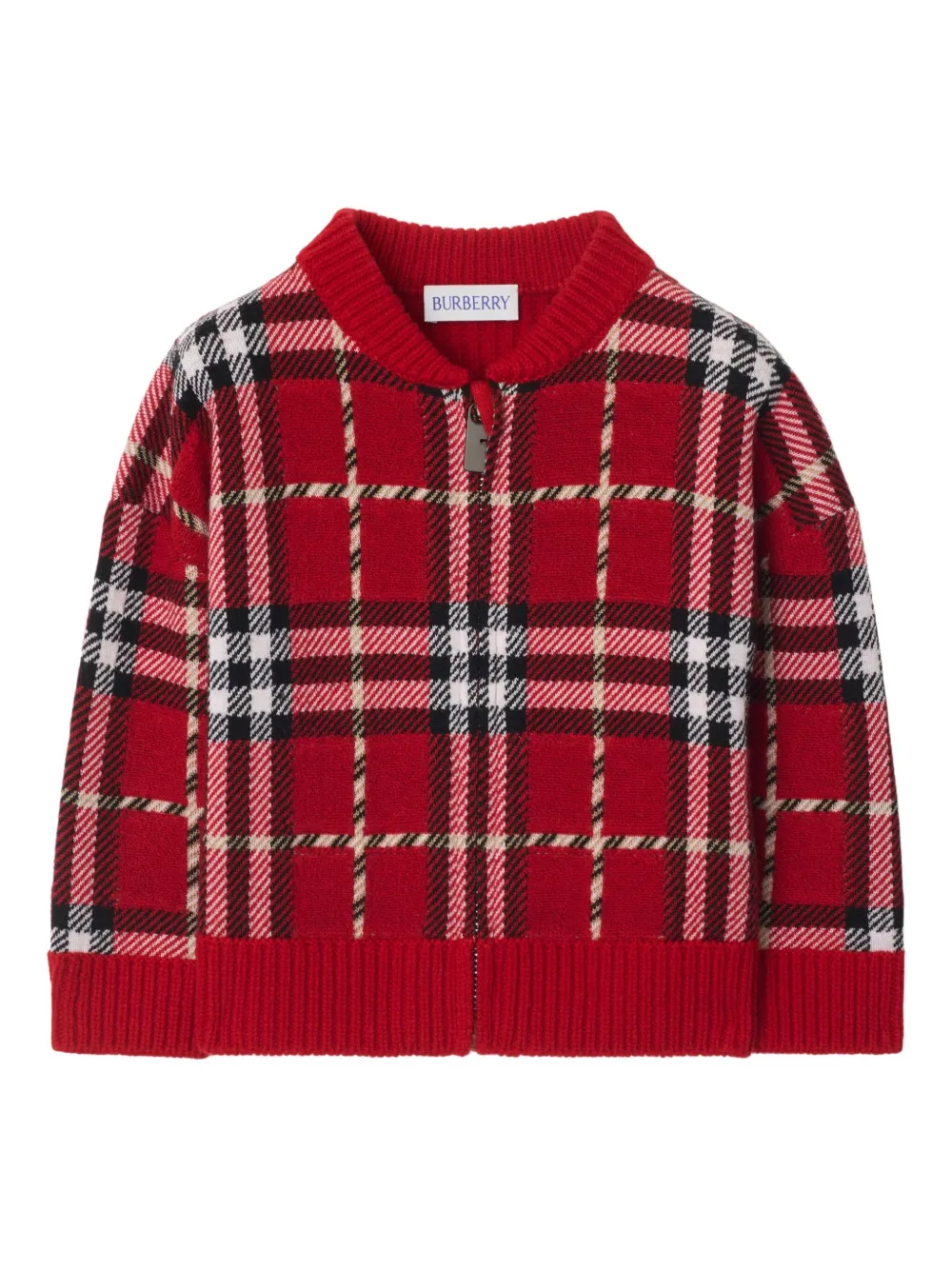 Шерстяной кардиган в клетку BURBERRY KIDS, красный — фото 2