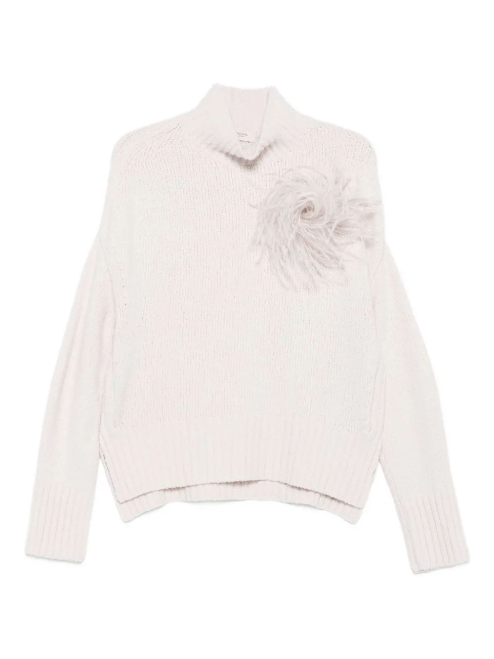 

Свитер с отделкой из перьев Agnona, светло-бежевый