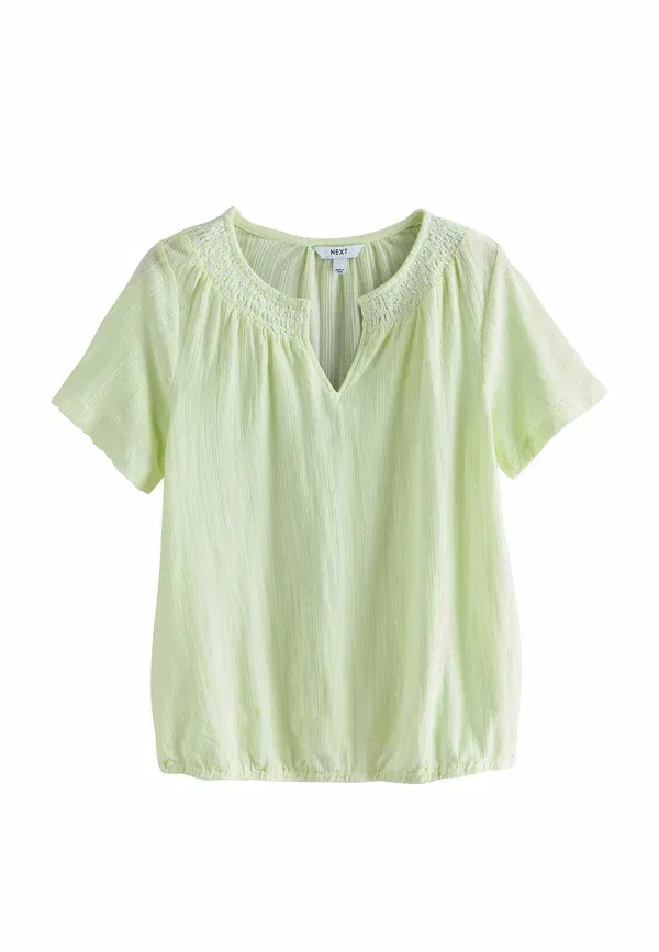 Блуза Next Petite fit short sleeve notch neck shirred bubblehem t-shirt, зеленая