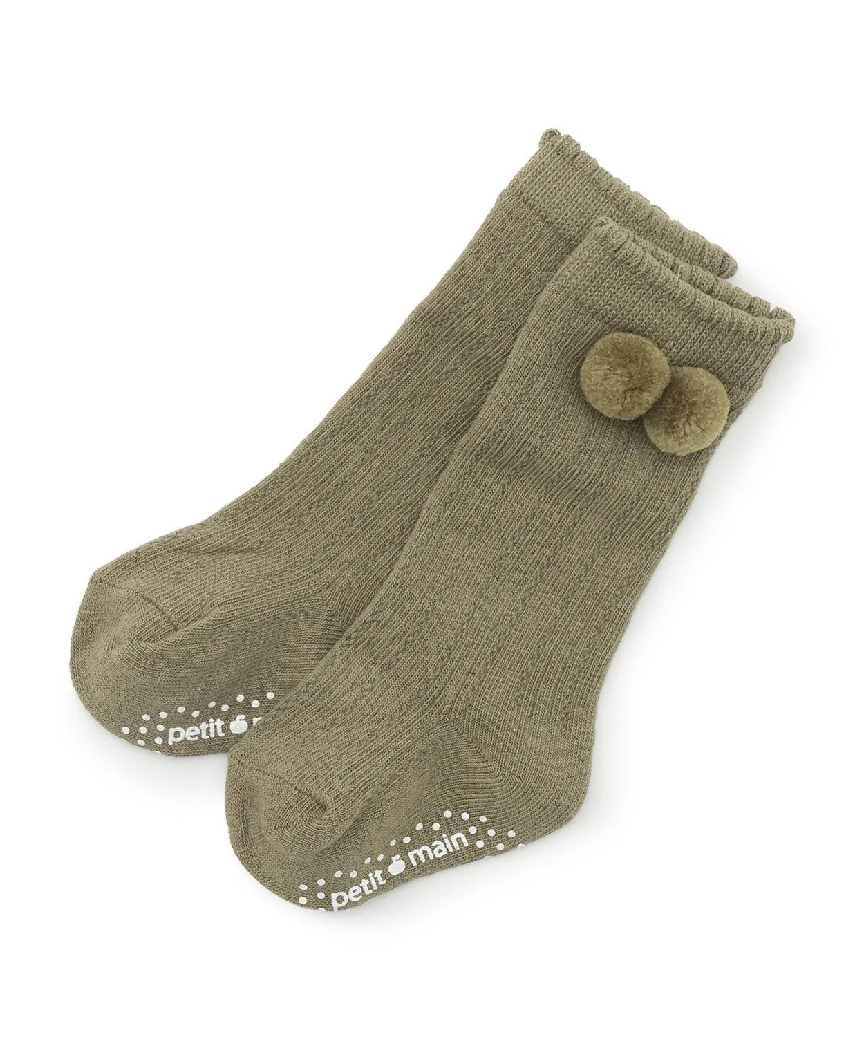 Высокие носки с помпонами Petit main, Khaki