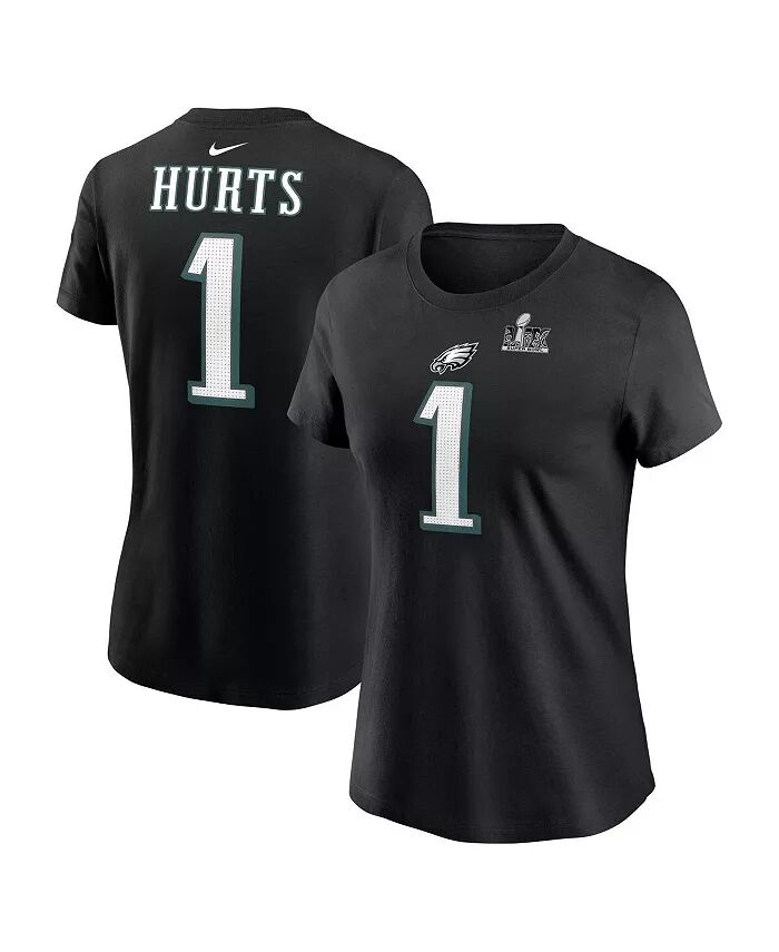 

Женская футболка Jalen Hurts Black Philadelphia Eagles Super Bowl LIX с именем и номером Nike
