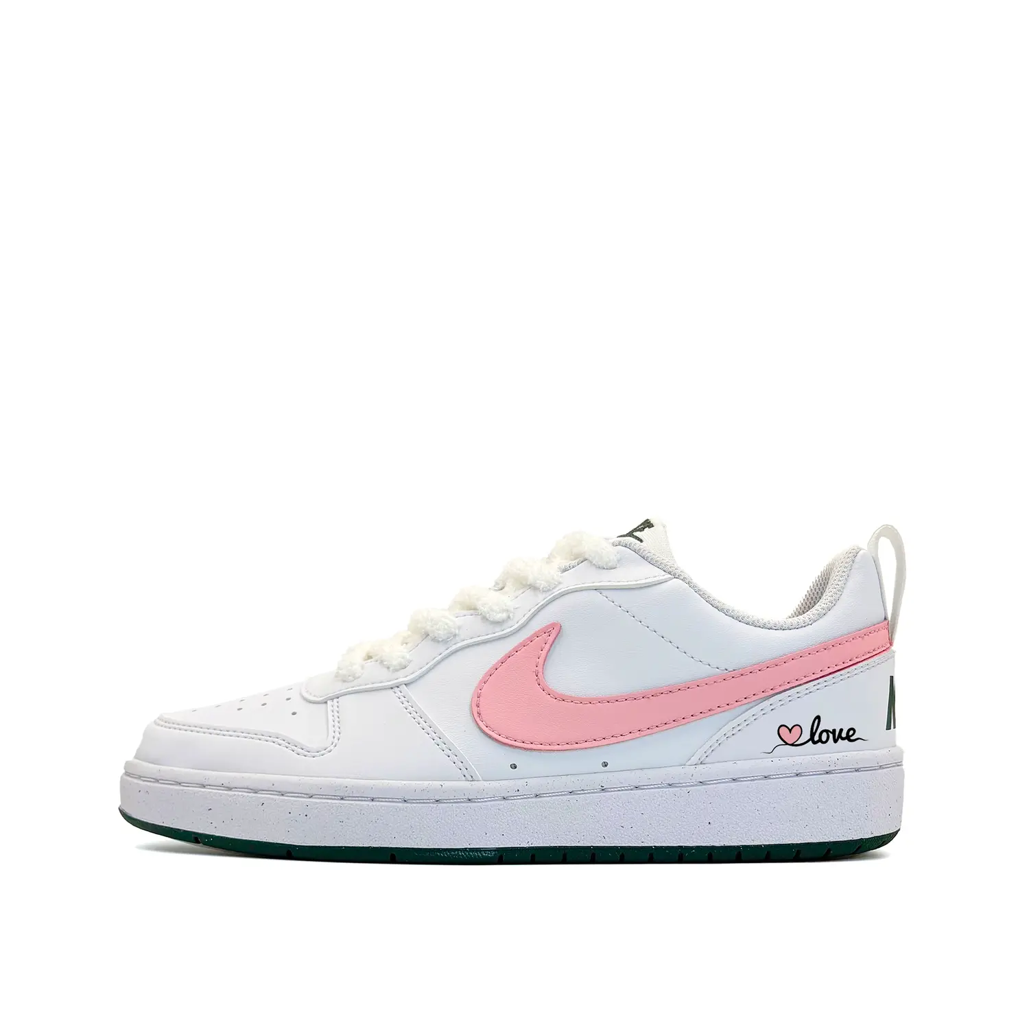 

Nike Court Borough Pink Heart Love Song нескользящие устойчивые к истиранию скейтборд-кроссовки White детские