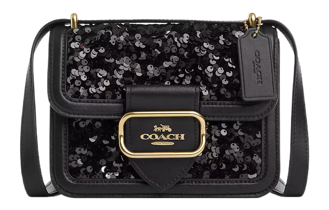 

Кожаная квадратная сумка через плечо маленькая женская черная COACH