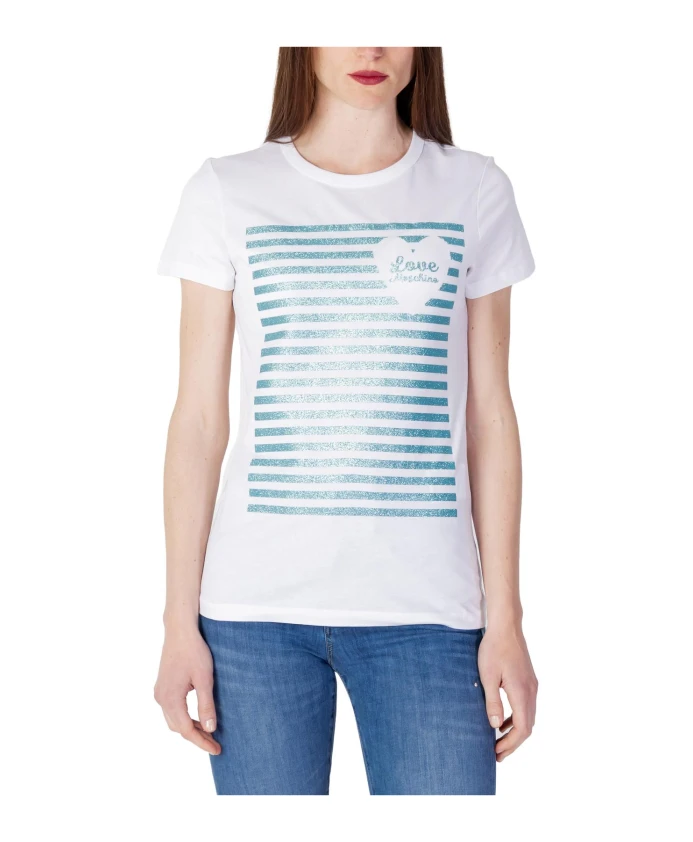 

Футболка с короткими рукавами в полоску с блестками Love Moschino, белый