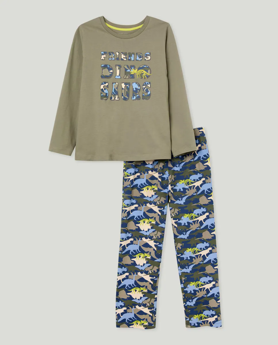 

Пижама для мальчика с динозавром и камуфляжным принтом Cotton Juice, мультиколор