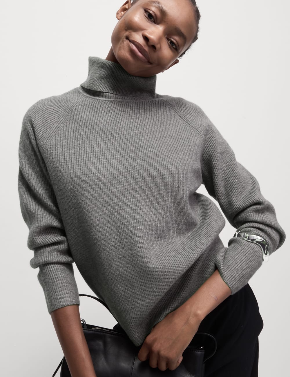 

Джемпер с ребристым воротником Marks & Spencer, цвет Mid grey marl