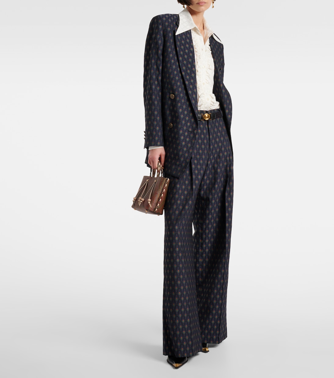 Блузка из смесового шелкового атласа с принтом Etro, Cream White — фото 2