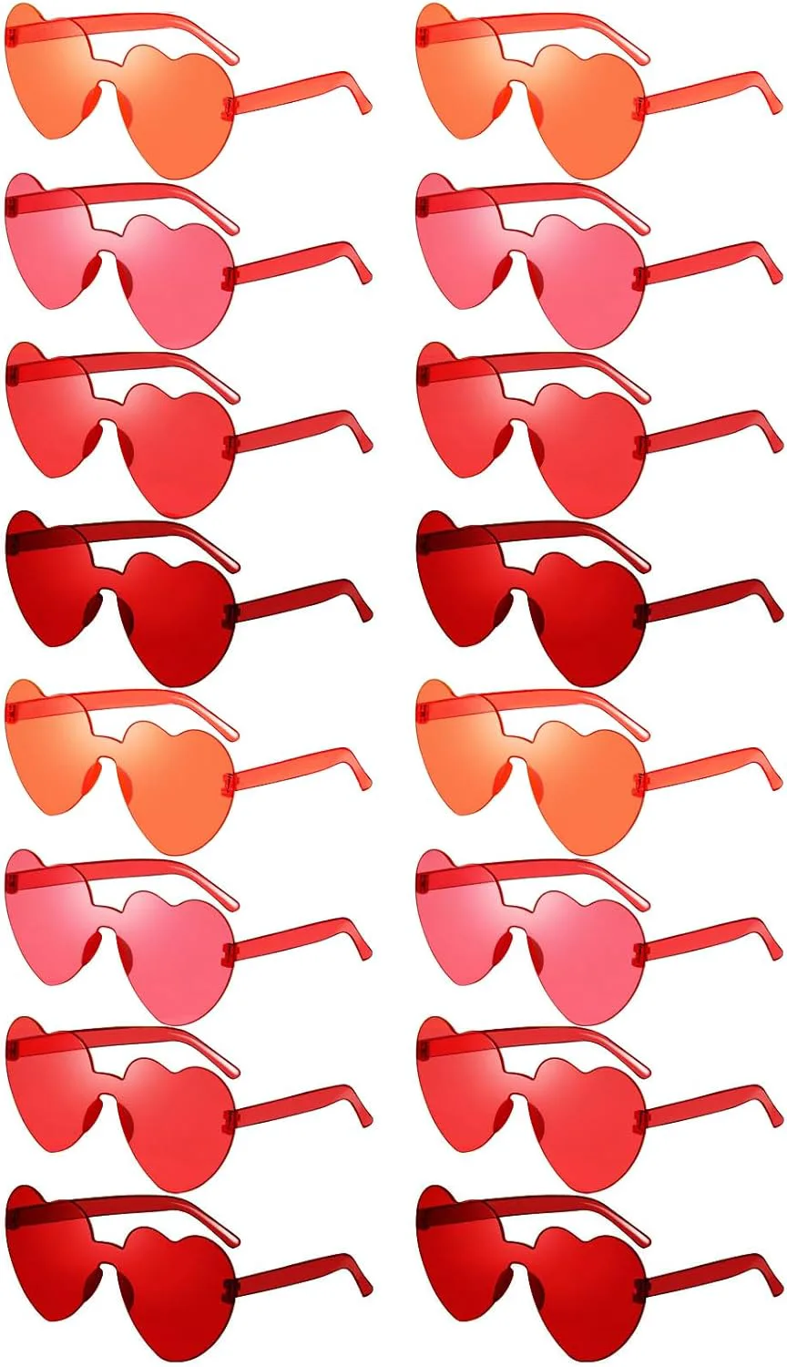 

16 очков в форме сердца без оправы, ретро-очки для вечеринок, цветные, градиентные, прозрачные, забавные очки для взрослых унисекс SUNOVELTIES, Red Gradient Color