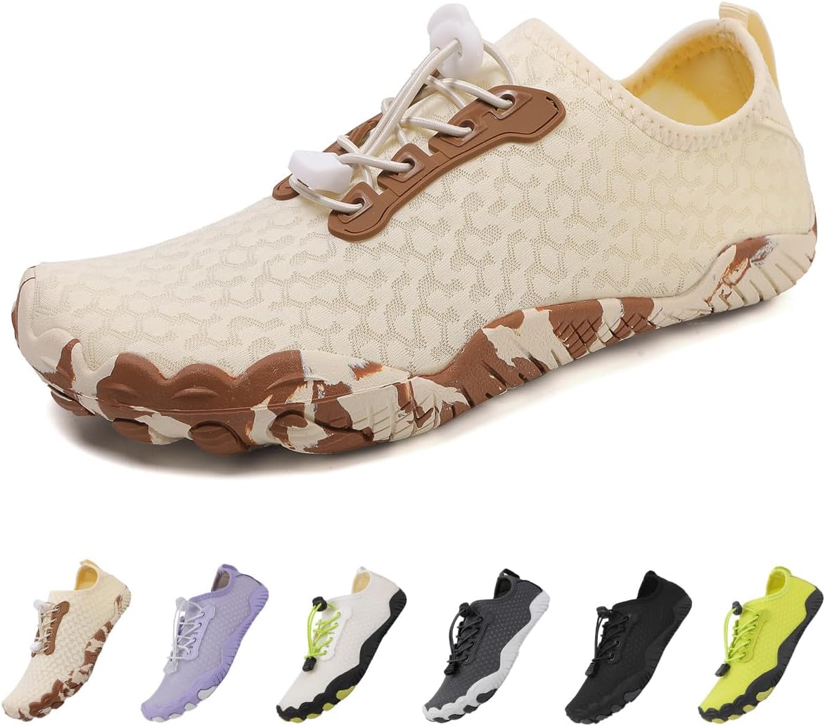 

Мужские и женские походные туфли, быстро сохнущие пляжные и бассейновые туфли, женские водные носки: дизайн с нулевым перепадом, мужская обувь без шнурков, противоскользящие, здоровые, дышащие, модные кроссовки для трейлового бега Suxiaur, бежев...