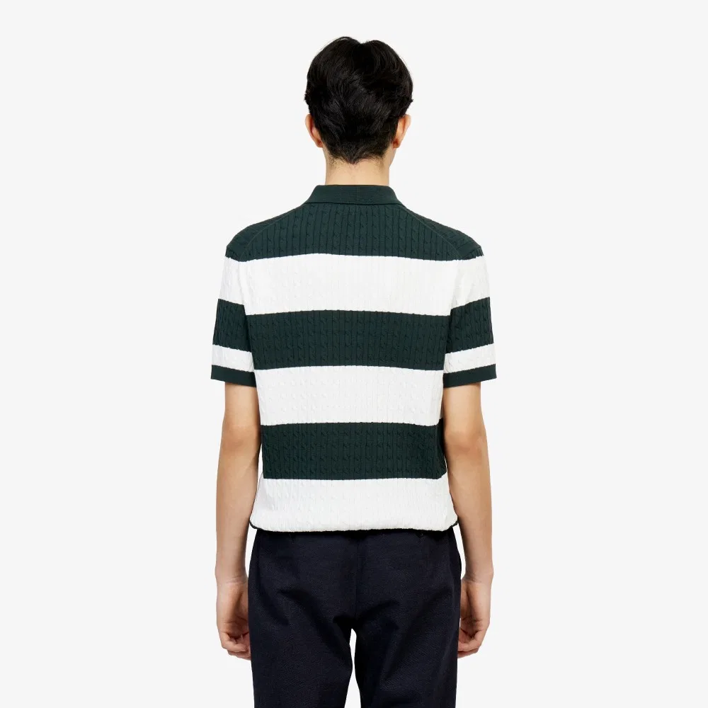Мужской кабельный свитер поло с коротким рукавом зелёного цвета от Lacoste — фото 3