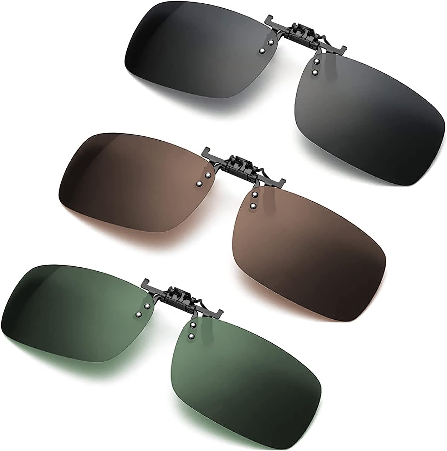 

Солнцезащитные очки Yogo Vision Clip-on для мужчин и женщин, надеваемые поверх очков с диоптриями, с легко откидывающимися поляризованными линзами (3 шт.), Smoke, Brown, Green