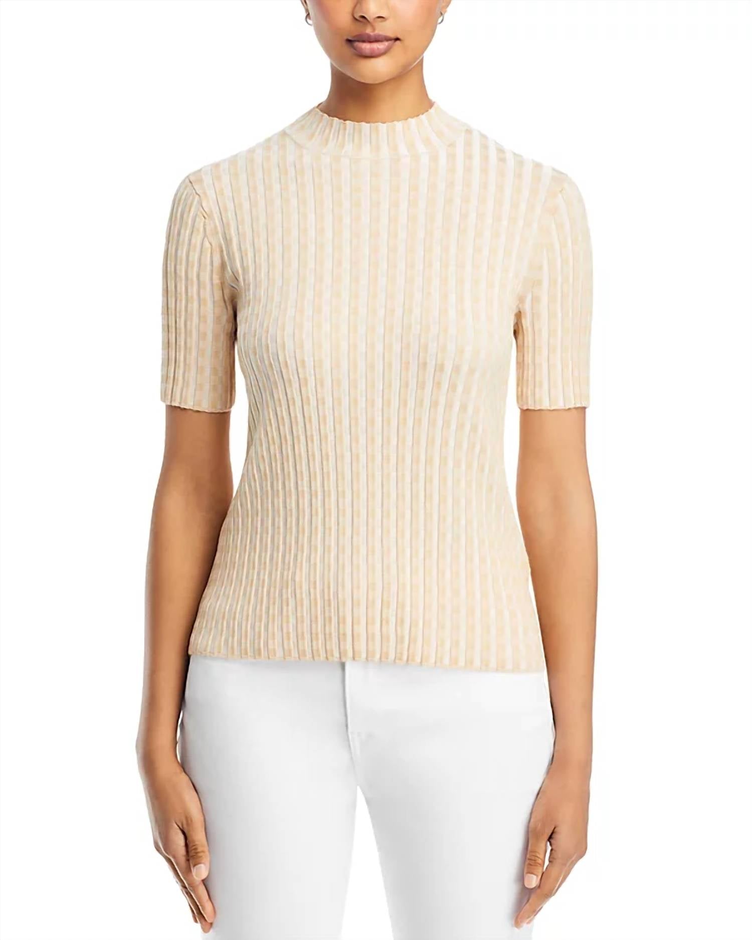 

Свитер с короткими рукавами из матового крепа в клетку Gingham в цвете Plume Lafayette 148