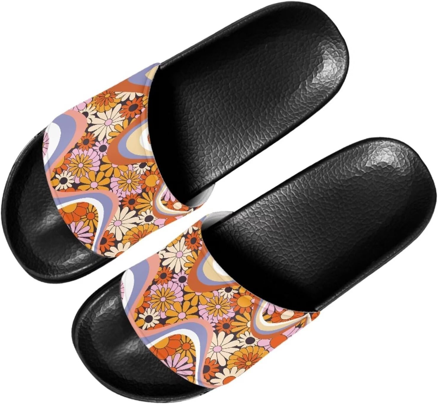 

Забавные тапочки Binienty для взрослых, сандалии унисекс, нескользящие, быстросохнущие, для душа и ванной, Abstract Hippie Flower Wavy