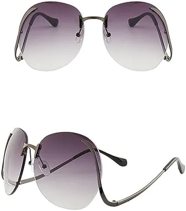 

Круглые солнцезащитные очки без оправы с металлическим каркасом для женщин, градиентные линзы, увеличенное зеркало, защита от ультрафиолета UV400 MTZJH, C1