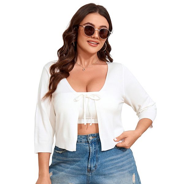 

Женский болеро-кардиган с завязкой спереди и 3/4 рукава Kojooin, White