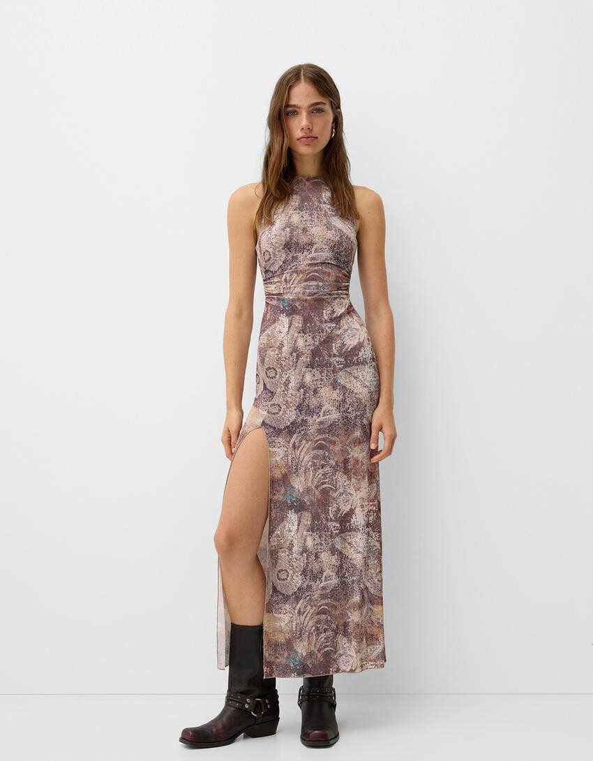 

Платье миди с принтом Bershka, желтый