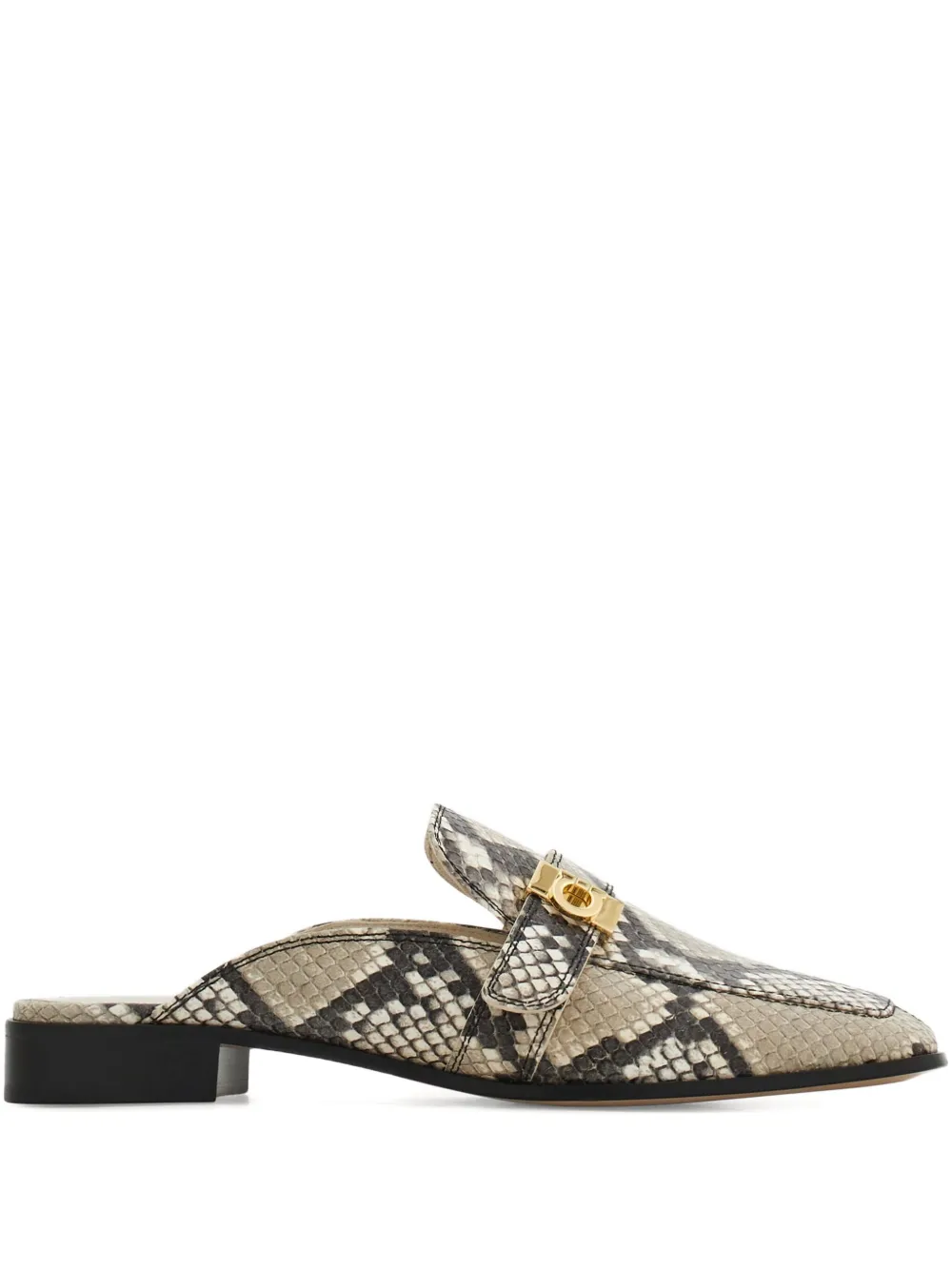 Мюли с пряжкой из змеиной кожи Ferragamo, серый