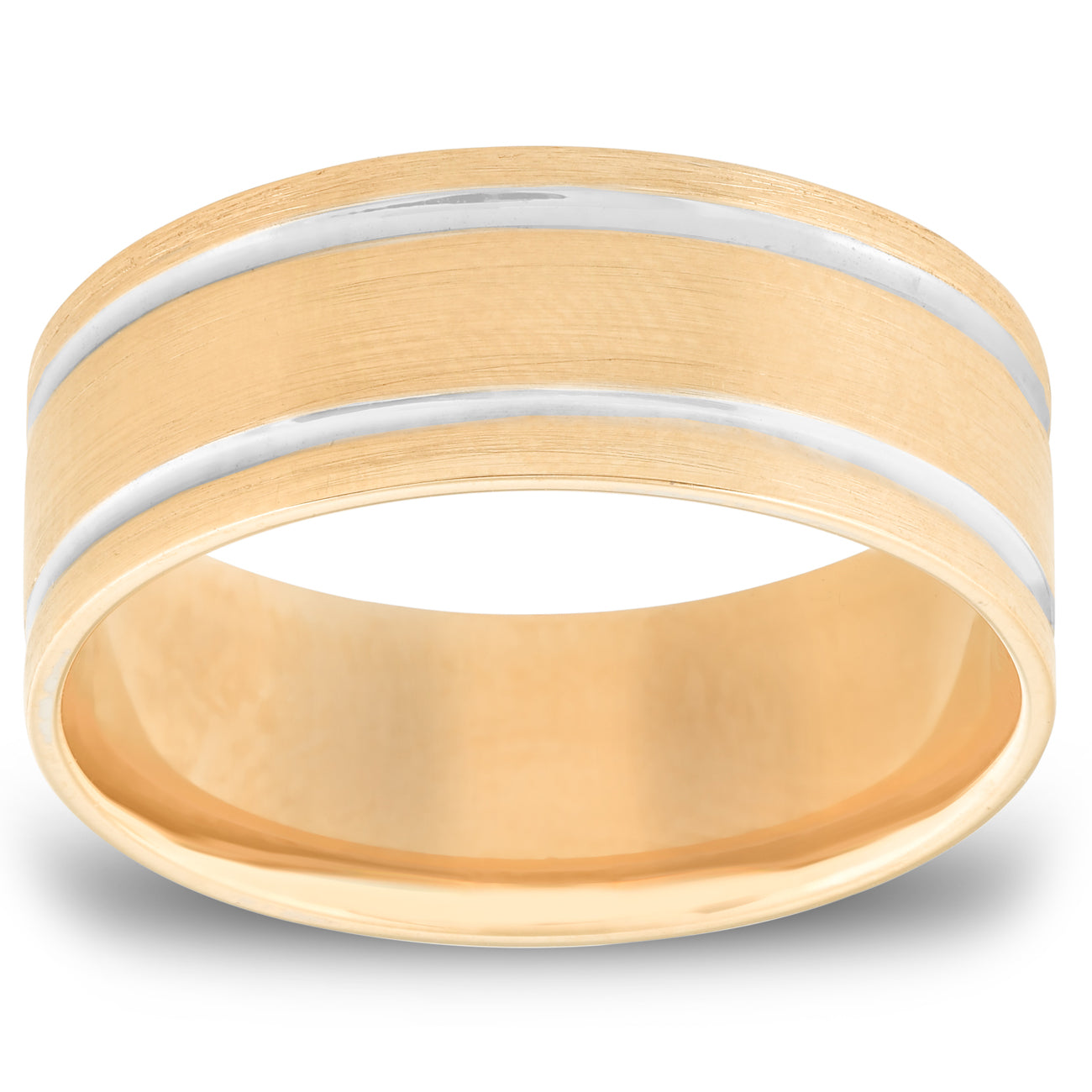 

Мужское обручальное кольцо Comfort Fit, двухцветное, 8 мм Pompeii2, 14K Yellow Gold