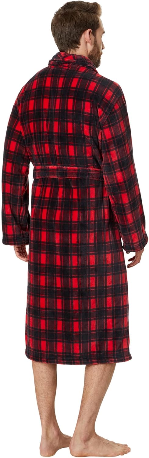 POLO RALPH LAUREN мужской халат с длинным рукавом и воротником-шалью из микрофибры, Holiday Check Plaid — фото 2