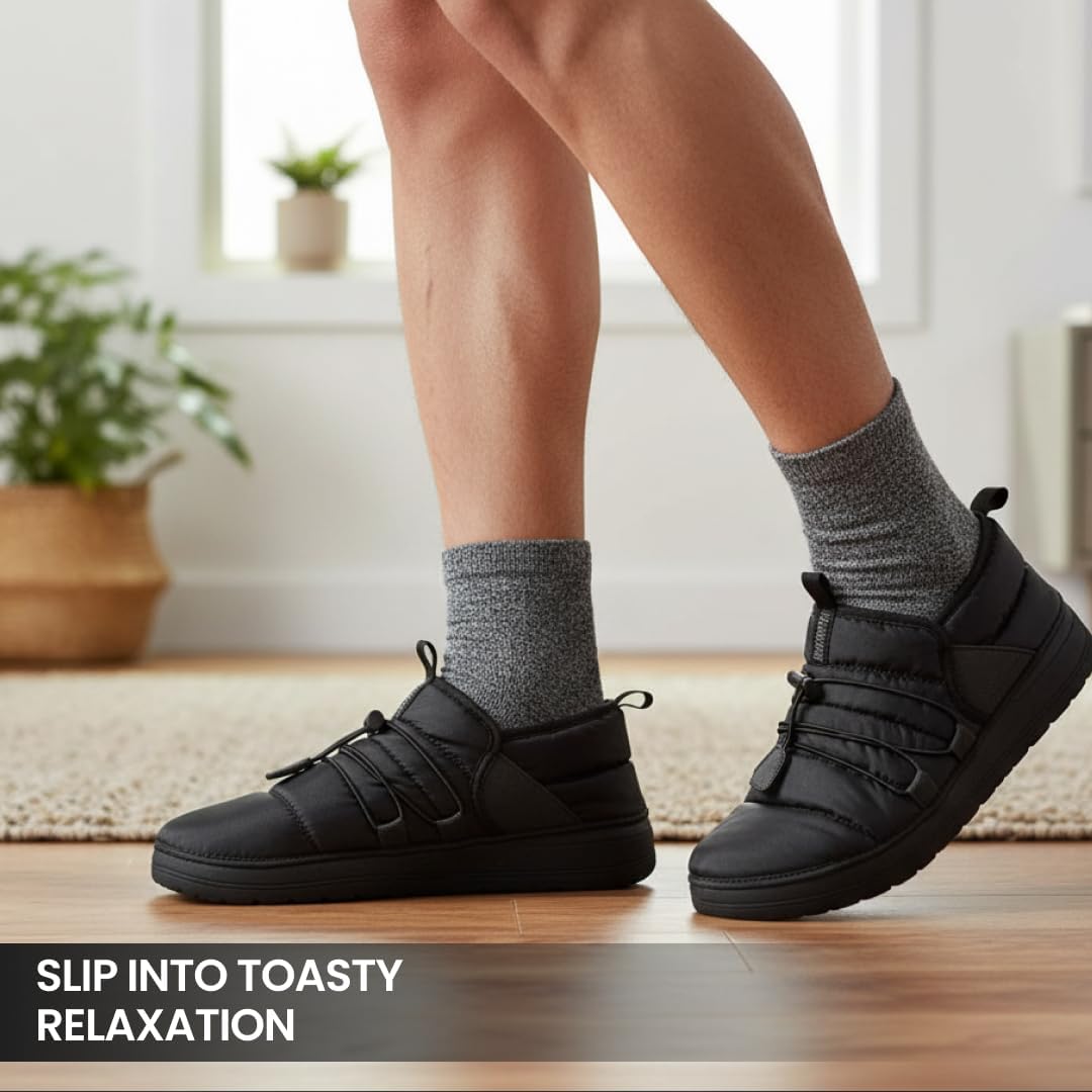 Мужские тапочки Northside Rainier Mid Camp - стеганые домашние и уличные тапочки с подошвой из пены EVA, мягкой подкладкой и высоко сцепляющей подошвой, водоотталкивающая уютная обувь, черный — фото 2