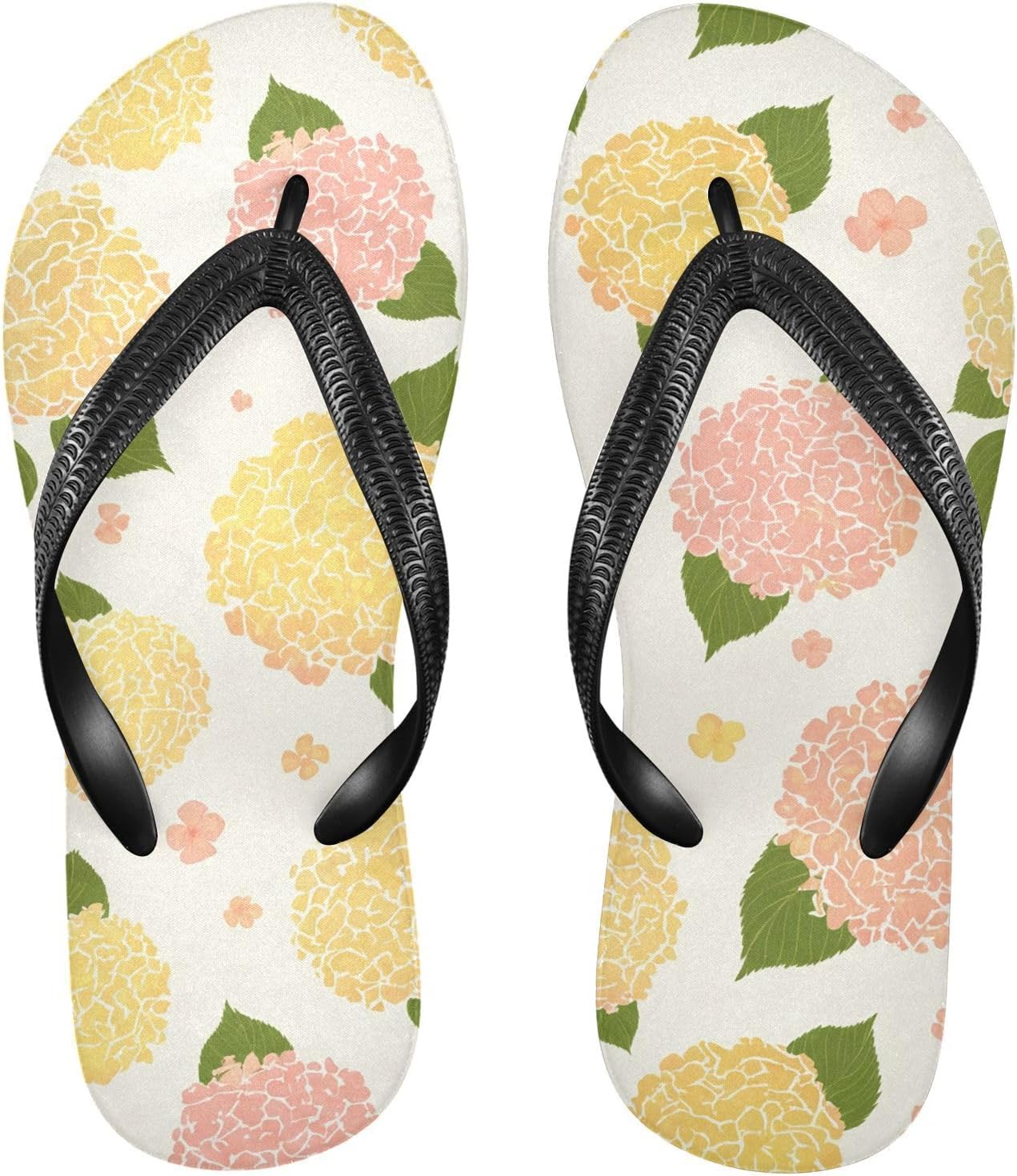 

Желтые шлепанцы с цветком гортензии для пляжа, душевые вьетнамки, резиновые нескользящие летние тапочки для мужчин и женщин Sinestour