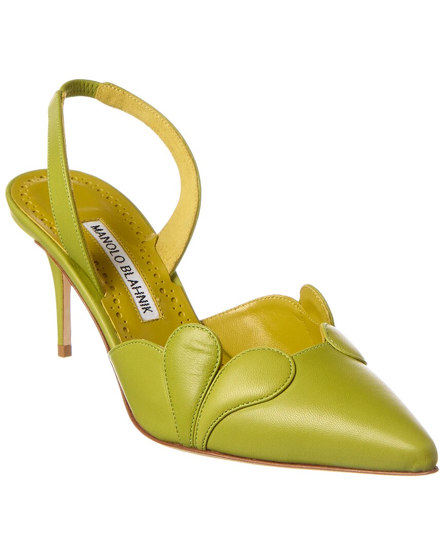 Туфли-лодочки Manolo Blahnik Hatsibsli 70 из кожи с открытой пяткой, зеленый