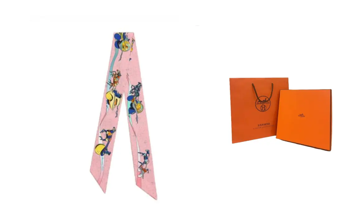 

HERMES Шелковый шейный платок, Rose/Yellow/Blue-Shopping Bag