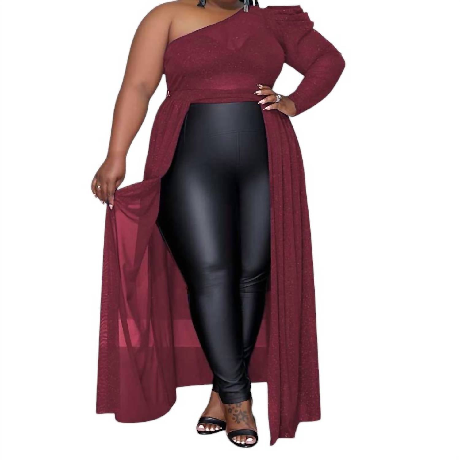 

Бордовая блузка-туника с одним плечом Black Pearl Clothing