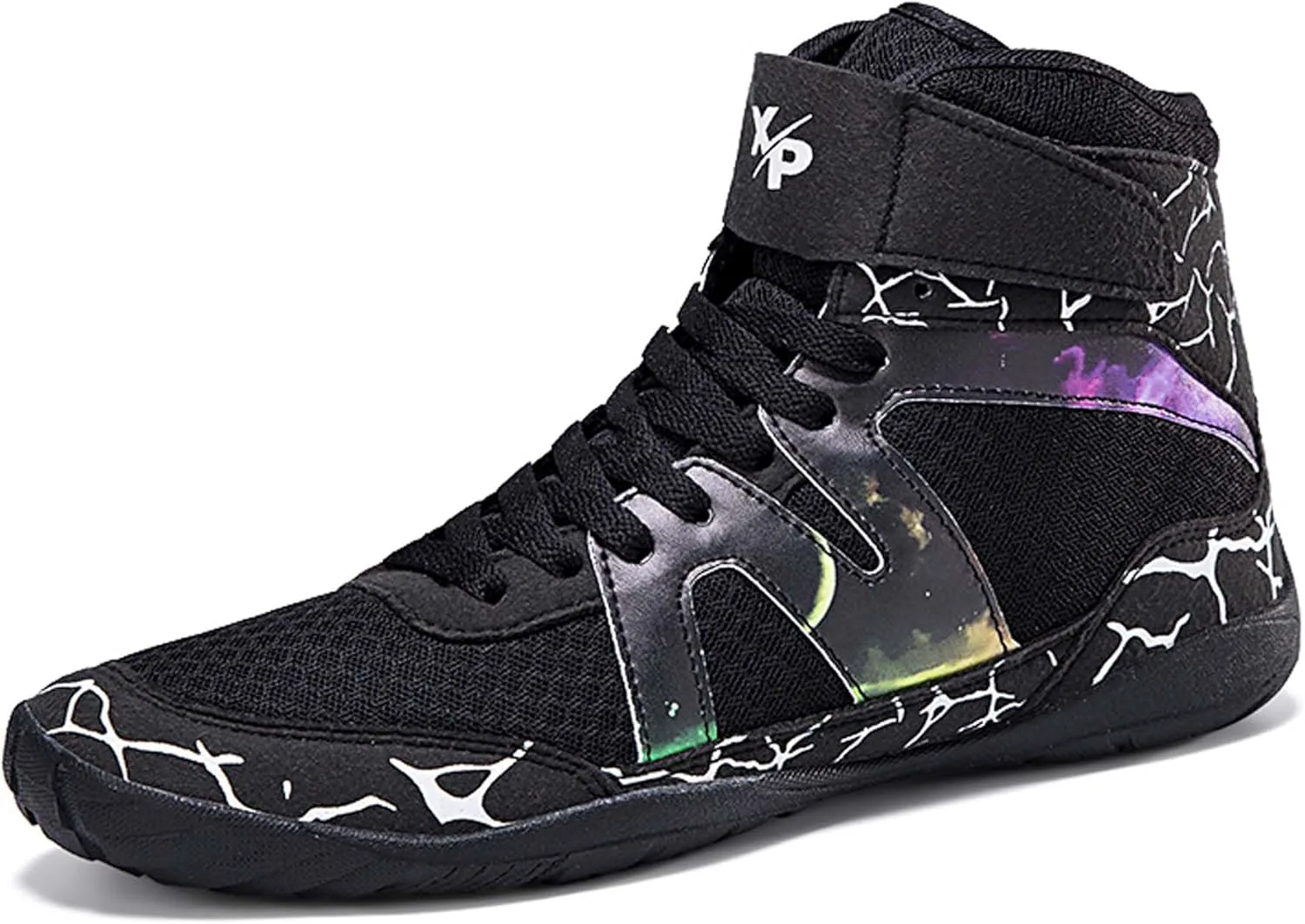 Мужские борцовские боксерские кроссовки, мужские высокие боксерские ботинки, модный дизайн с узором «Молния на небе», всесторонняя защита, обеспечивает устойчивость, верх из дышащей сетки Vtiao, черный — фото 2