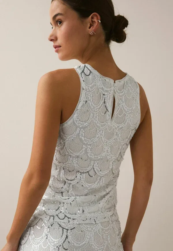 Топ Next, Regular fit sequin bridal sleeveless tank top, белый с серебром — фото 2