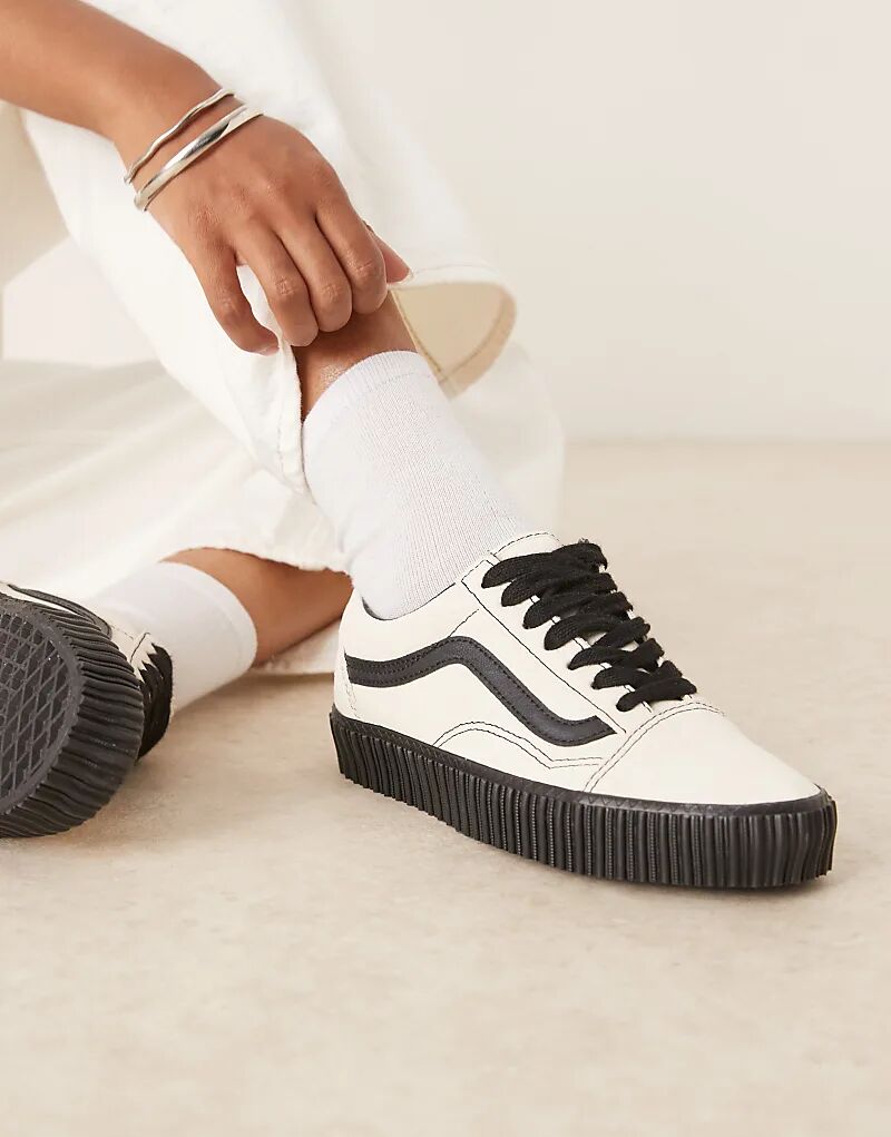 Кроссовки Vans Old Skool Creeper в бежево-черном цвете