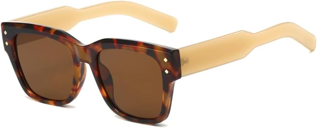 

Винтажные солнцезащитные очки с заклепками для мужчин, модные градиентные очки UV400 для женщин, очки для активного отдыха с леопардовым принтом UUPTTPL, Leopard Jelly Tea