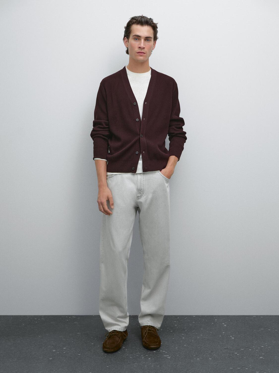 

Кардиган из 100% хлопка с текстурированной вязкой Massimo Dutti, бургундия