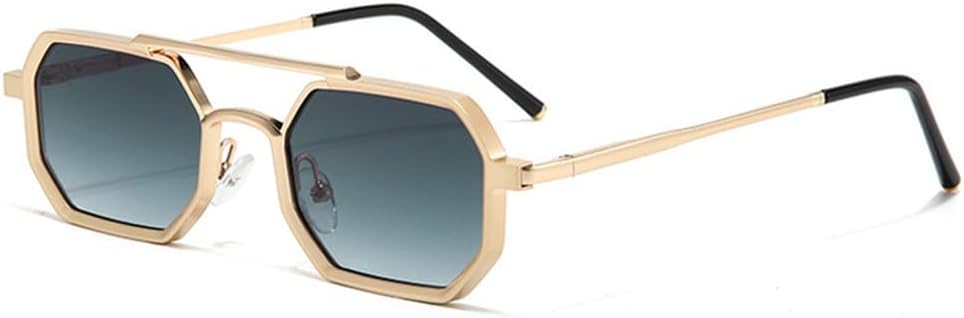 

Мужские солнцезащитные очки в стиле ретро с двойной перемычкой, многоугольные линзы, модные очки с прозрачными линзами с градиентом цвета "океан", женская оправа из металла TKKTLLT, Golden Gray Gradient