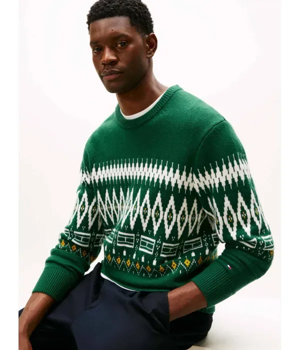 Шерстяной свитер loose fit Tommy Hilfiger, зеленый — фото 4