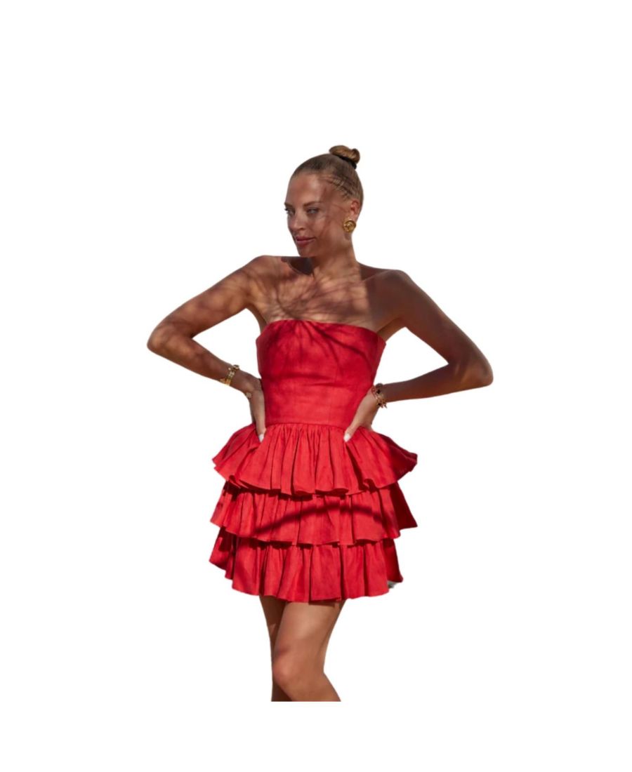 

Женское мини-платье Mila из драпированного льна без бретелей Labeca London, Red