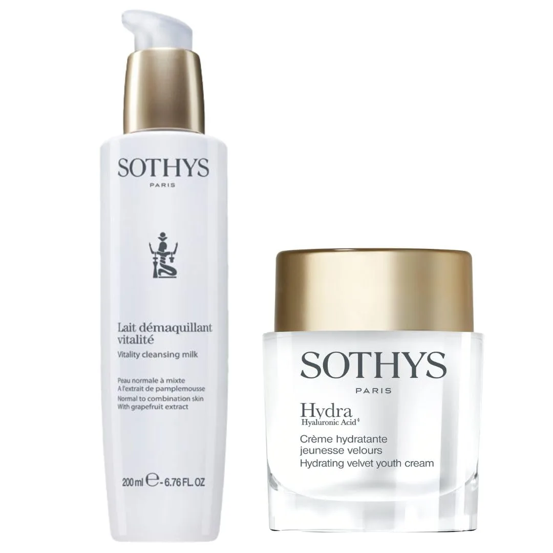 Набор для увлажнения SOTHYS: очищающее молочко и омолаживающий крем для сияющей и молодой кожи.