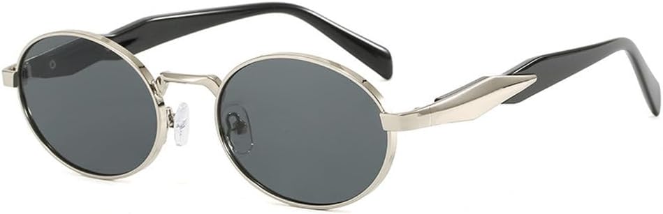 

Ретро овальные металлические солнцезащитные очки для женщин и мужчин, роскошные модные женские солнцезащитные очки в стиле панк, унисекс, стильные, UV400 TKKTLLT, Silvergrey