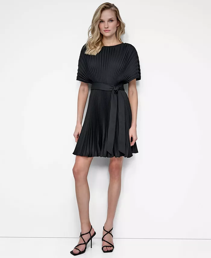 

Женское плиссированное платье Sunburst с расклешенным лифом DKNY, черный