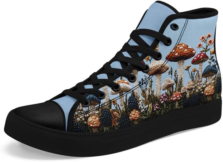 

Женские высокие кеды из холщовой ткани AWSOLE с принтом грибов и цветов, мужские кроссовки на шнуровке с плоской подошвой, стильная обувь для пар, черный/красный/синий/зеленый/оранжевый