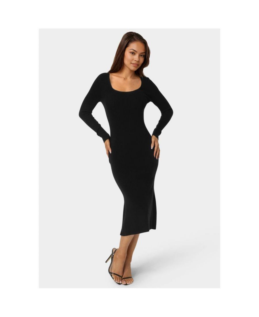 

Женское миди-платье с длинными рукавами и вырезом-лодочкой Bebe, Black