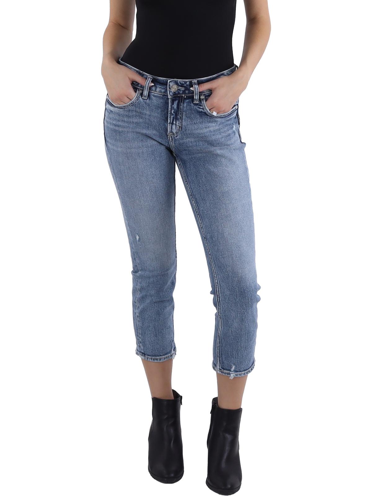 

Женские укороченные джинсы-капри с открытыми плечами Silver Jeans Co., индиго