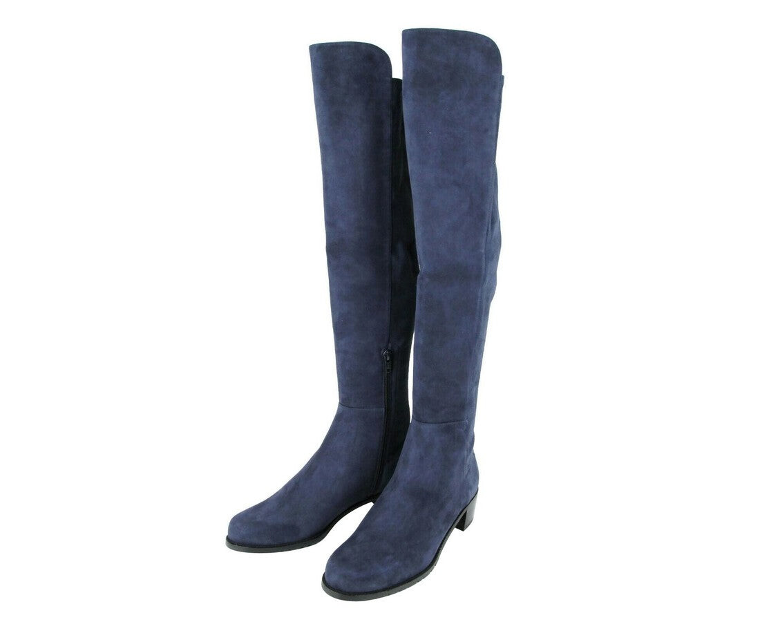 Женские замшевые сапоги до колена Stuart Weitzman, цвет Nice Blue — фото 3