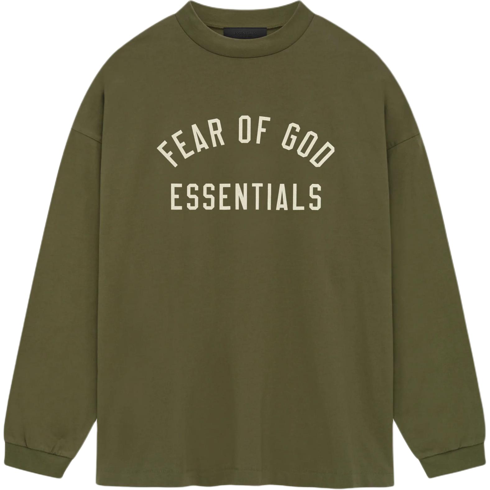 Длинный рукав Футболка Fear Of God Essentials, Вечнозеленый Зеленый/Военный — фото 2
