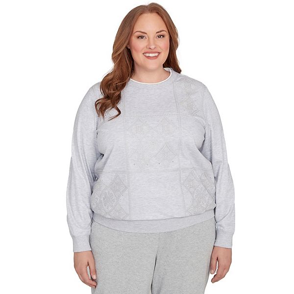 

Топ с длинным рукавом Plus size с вышивкой и пэчворком Alfred Dunner, Pearl Heather