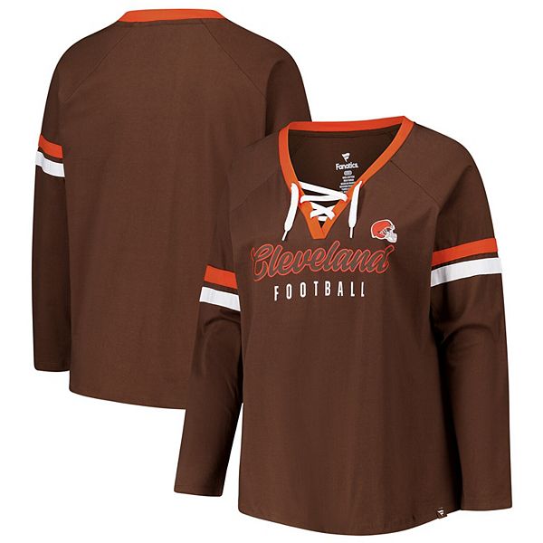 

Женская футболка Cleveland Browns с V-образным вырезом и длинными рукавами, коричневая, plus size Fanatics, Коричневый, Женская футболка Cleveland Browns с V-образным вырезом и длинными рукавами, коричневая, plus size Fanatics