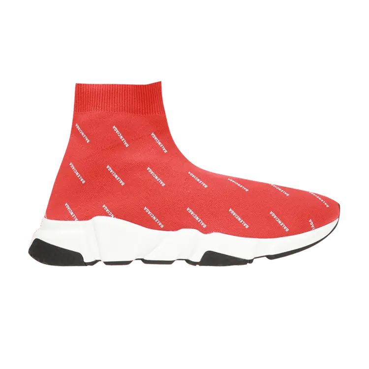 Кроссовки Balenciaga Wmns Speed Trainer Mid All Over Logo - Red, красный